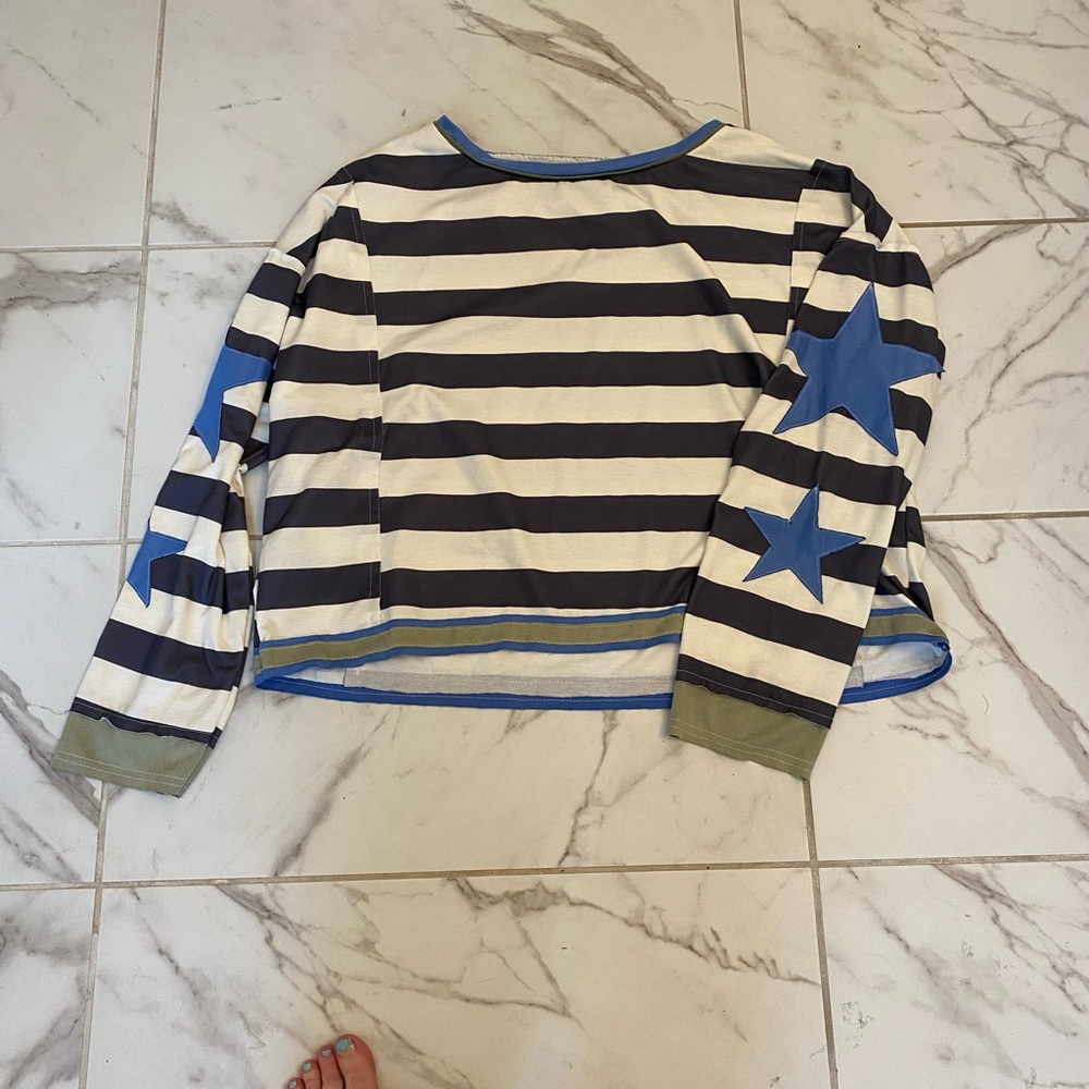 Striped Long Sleeve Top with Blue Stars